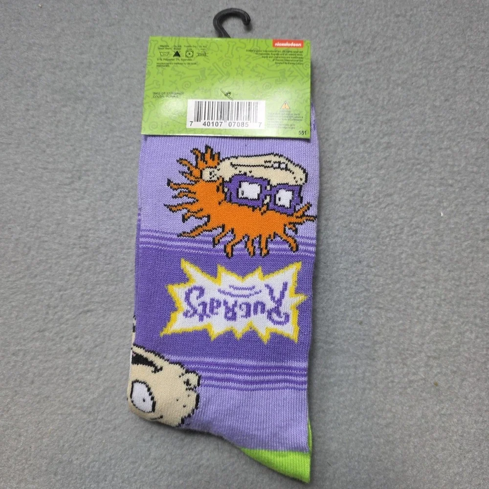 Rugrats Socks Mens‎ 10-13 Purple Crew Reptar Nickelodeon Cartoon Striped TV Show
